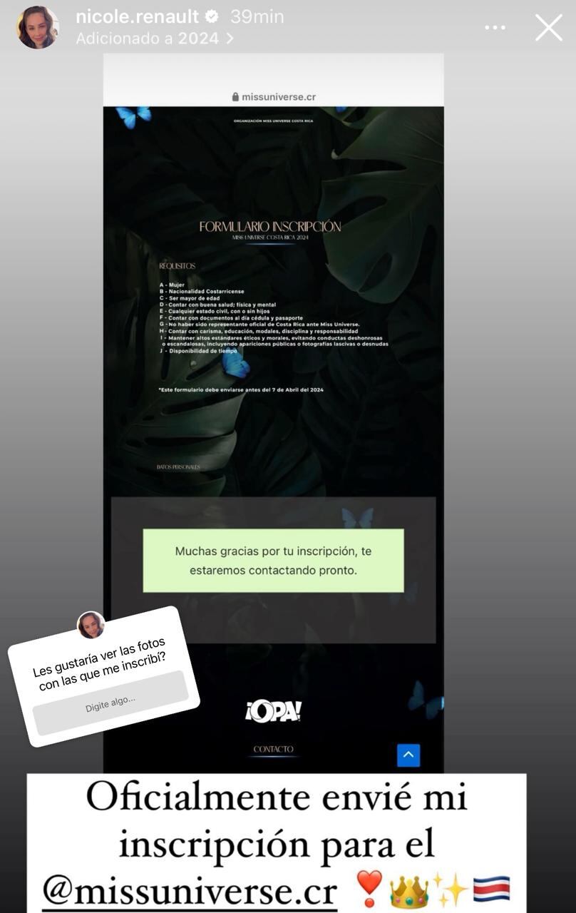 Nicole Carboni
Inscripciones Miss Costa Rica 2024