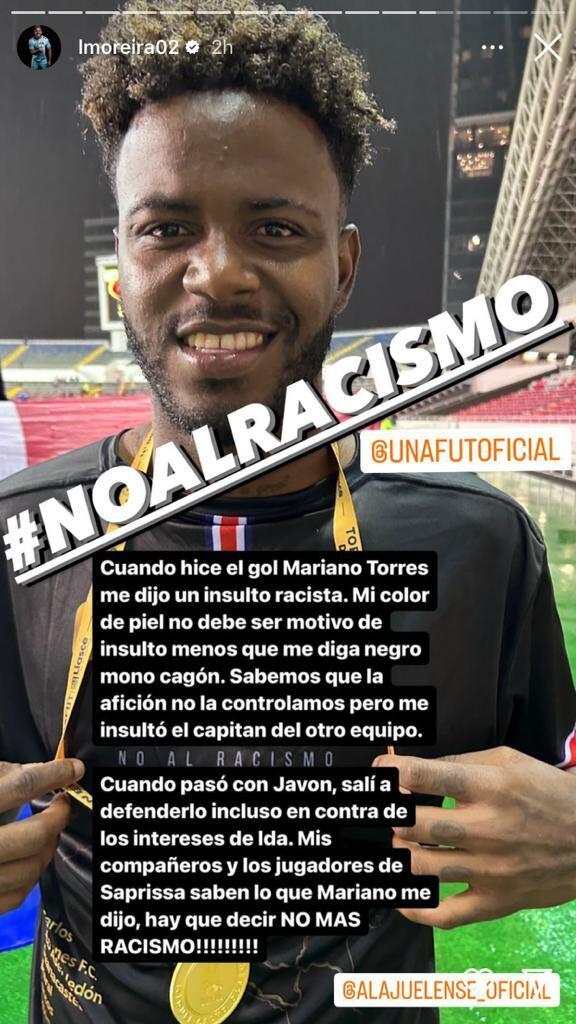 Jugadores de Alajuelense se solidarizan con Freddy Góndola tras denuncia de racismo contra Mariano Torres. Foto: Instagram