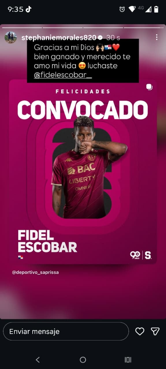 Esposa de Fidel reaccionó al llamado del jugador al Mundial