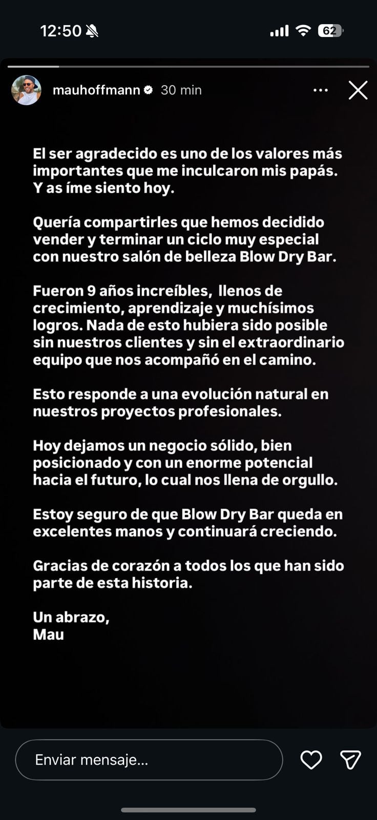 Mauricio Hoffmann compartió un mensaje en sus redes.
