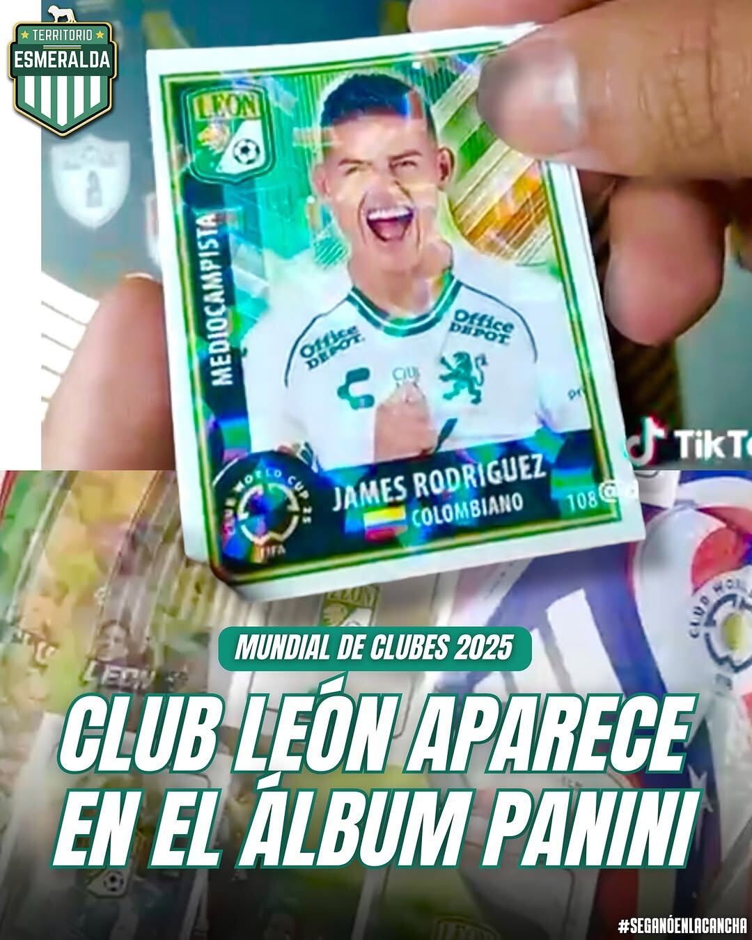 El álbum Panini del Mundial de Clubes incluyó al club León, que quedó fuera de la competencia. Foto tomada de X Territorio Esmeralda.