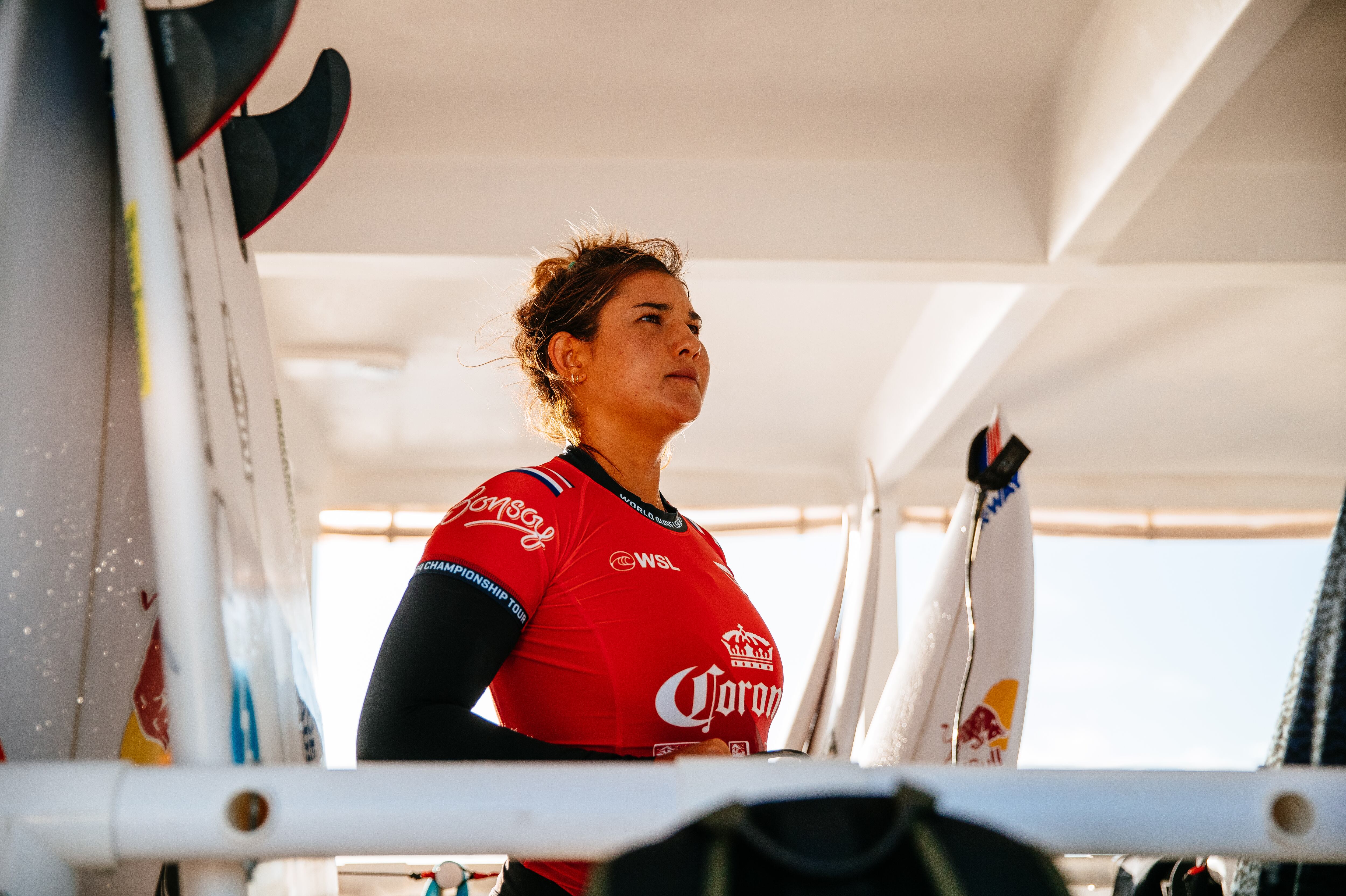 CLOUDBREAK, FIJI - AUGUST 22: Brisa Hennessy of Costa Rica surfs in Heat 4 of the Opening Round at the Corona Fiji Pro on August 22, 2024 at Cloudbreak, Fiji. (Photo by Aaron Hughes/World Surf League)