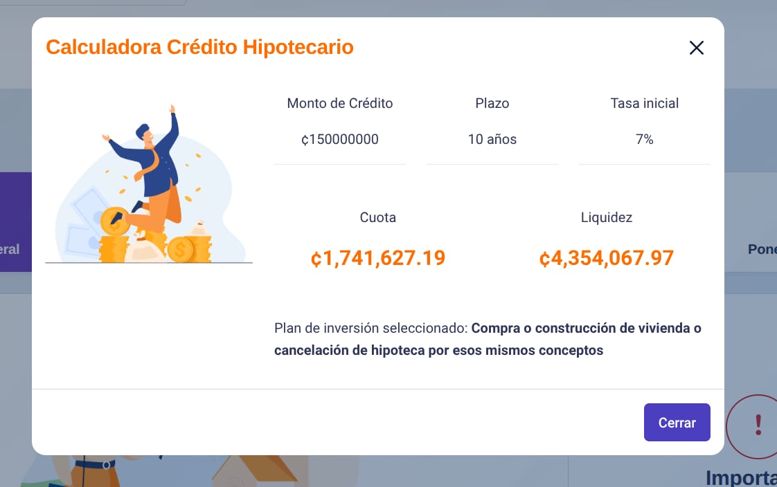 En el sitio web de la CCSS, se puede calcular la cuota que se debe pagar un préstamo de, por ejemplo, ¢150 millones.