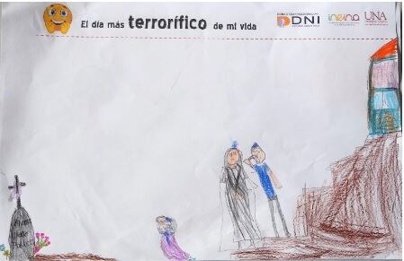 Niños dibujan su día más terrorífico. Taller dado por la Universidad Nacional.