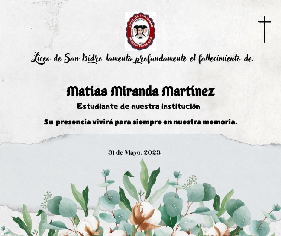 El fallecido estaba en octavo año. Imagen tomada del Facebook.