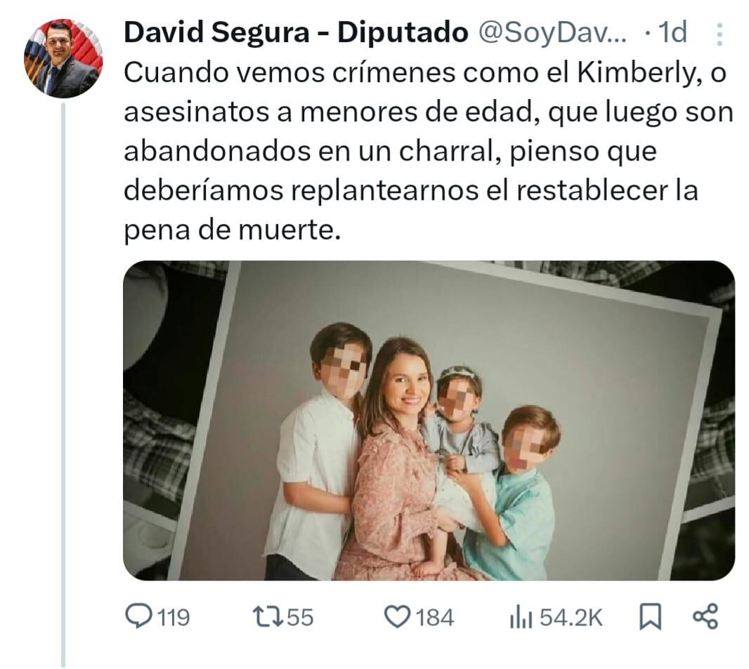 David Segura dijo que debería restablecerse la pena de muerte en Costa Rica