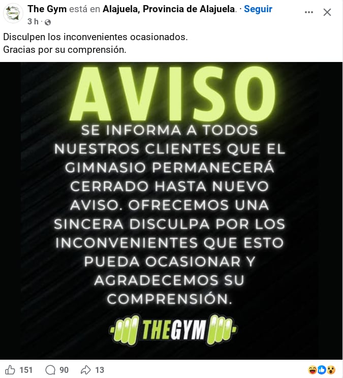 Cadena de gimnasios The Gym allanada por el OIJ en caso Lusso. Foto: Tomada de redes sociales