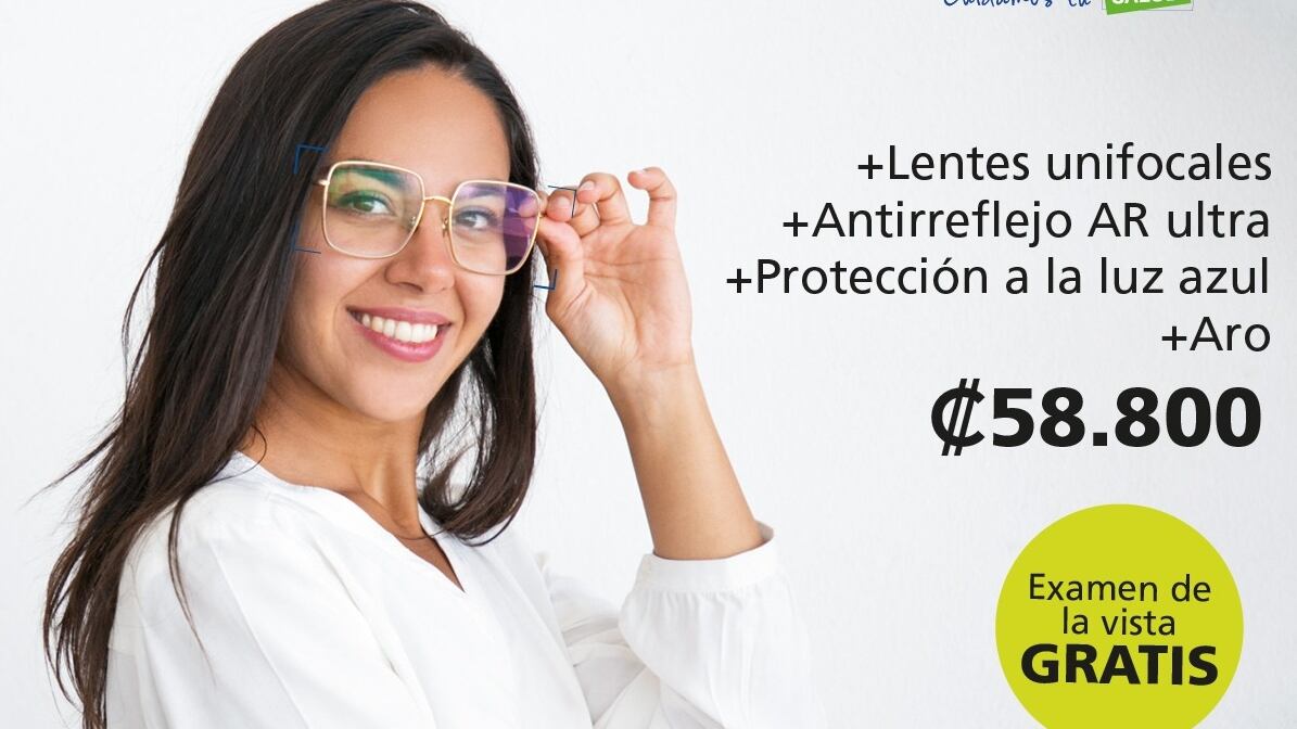 La promoción incluye examen de la vista, lentes unifocales en policarbonato con antirreflejo,  protección a la luz azul aros, estuche y franela por 58.800 colones.