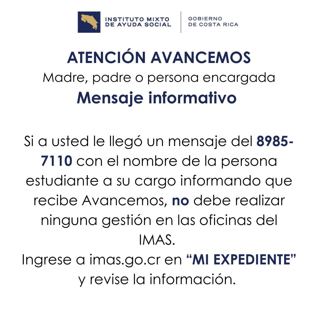 Explica el Instituto Mixto de Ayuda Social (IMAS) que está en la etapa en la cual agregará en el Programa Avancemos a unos 24 mil estudiantes de secundaria con edades entre los 12 y los 18 años que viven en hogares en pobreza