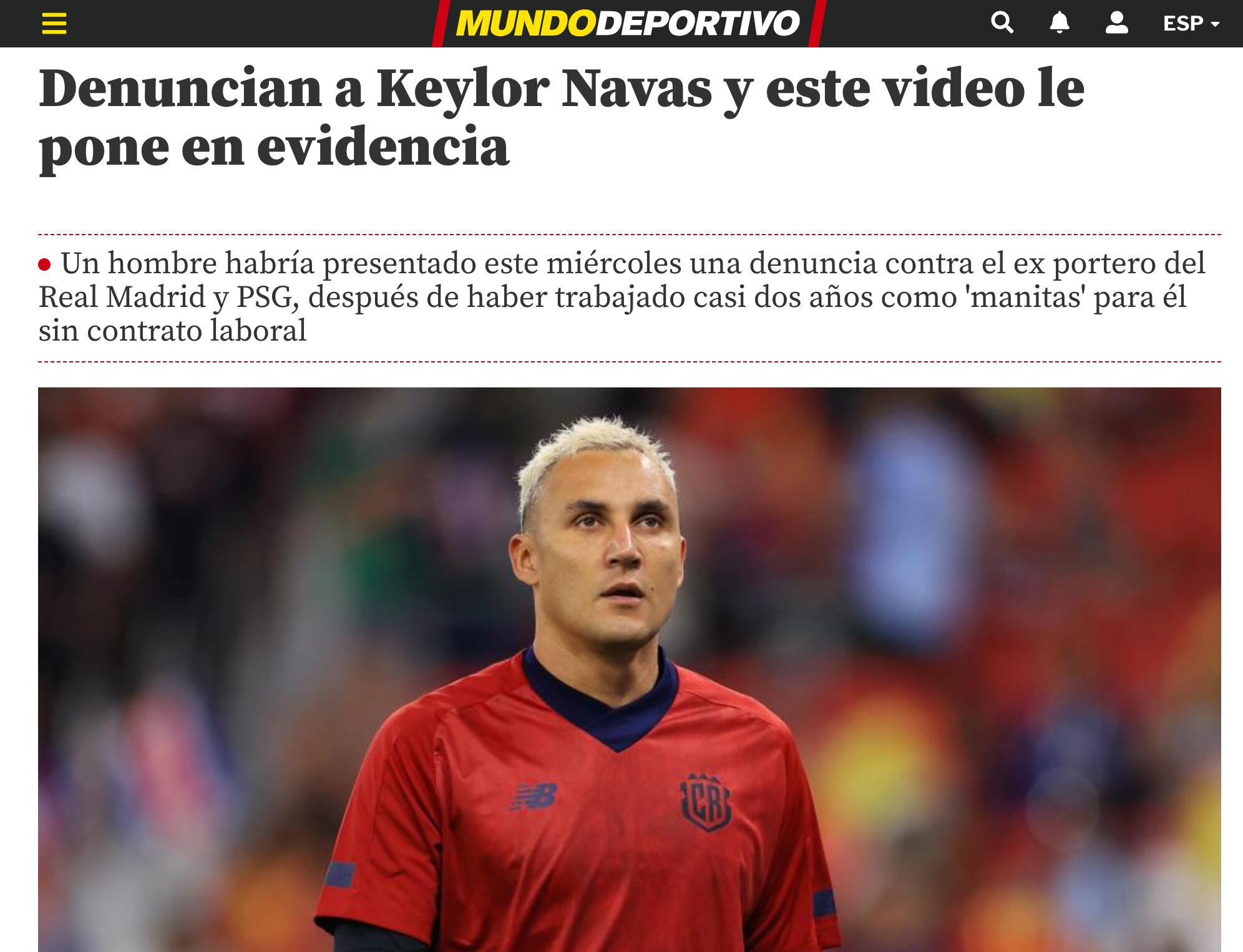 Así reaccionaron varios medios internacionales por la noticia de Keylor Navas. Foto: Captura de pantalla.