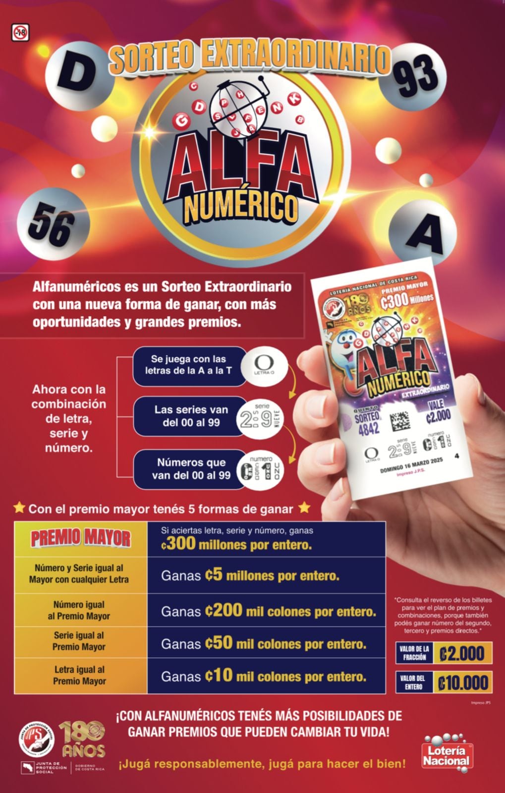 El nuevo sorteo extraordinario Alfanumérico, un concepto revolucionario que amplía las oportunidades de ganar con una combinación única de letras, series y números.