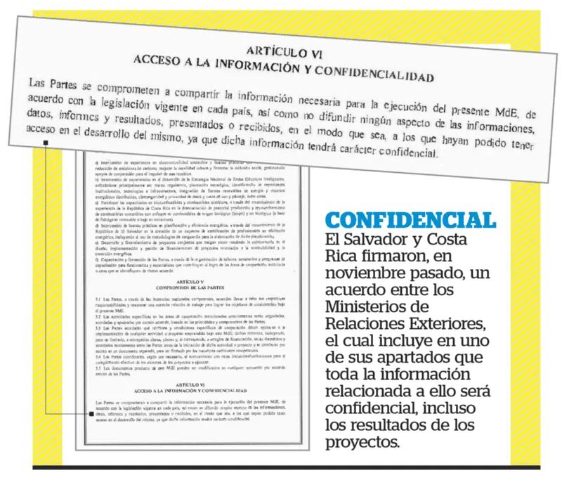 La Prensa Gráfica reveló que este es el acuerdo de confidencialidad firmado entre Costa Rica y El Salvador. Crédito: La Prensa Gráfica.