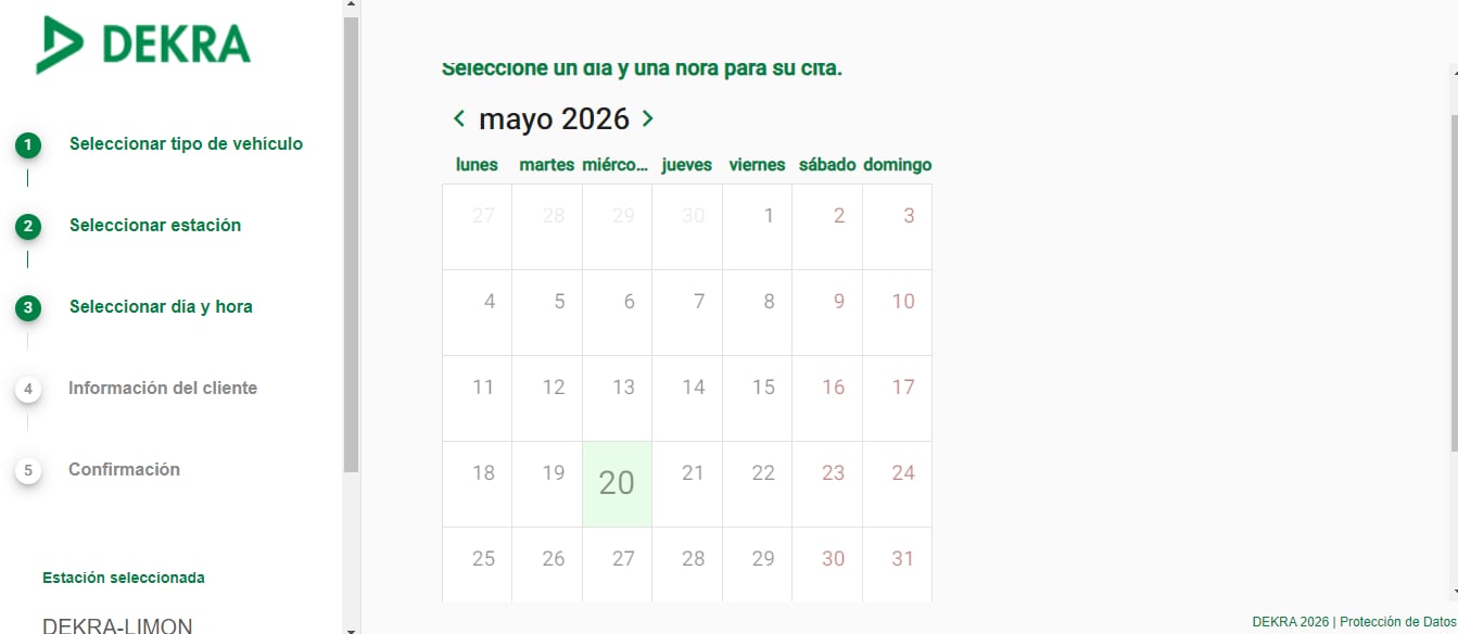 No hay citas en Dekra de Limón