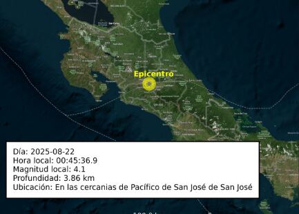 Reporte del Ovsicori sobre el temblor con epicentro en San José, Costa Rica, de este 22 de agosto.