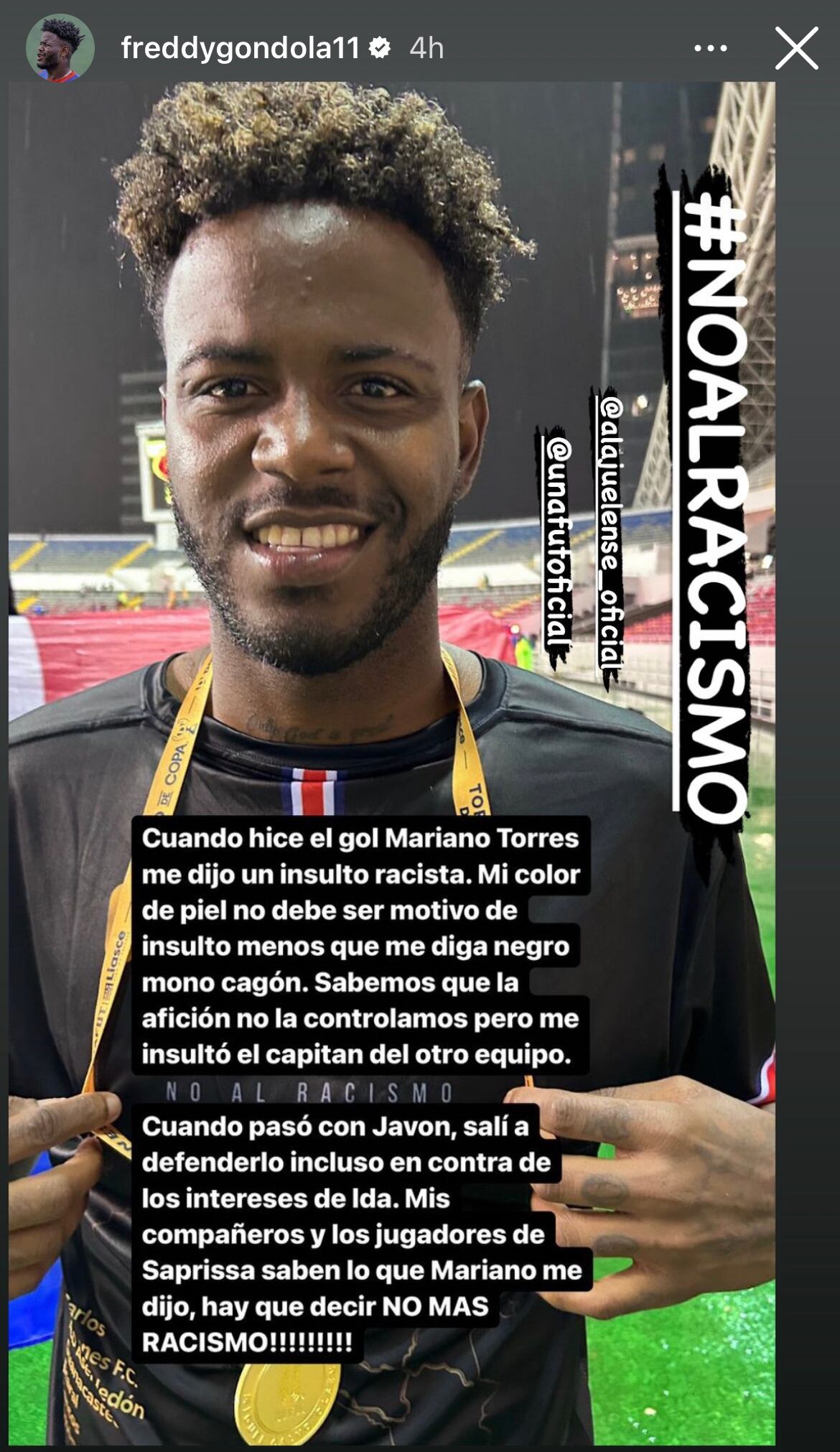 Esta fue la historia publicada por Freddy Góndola en su cuenta de Instagram.