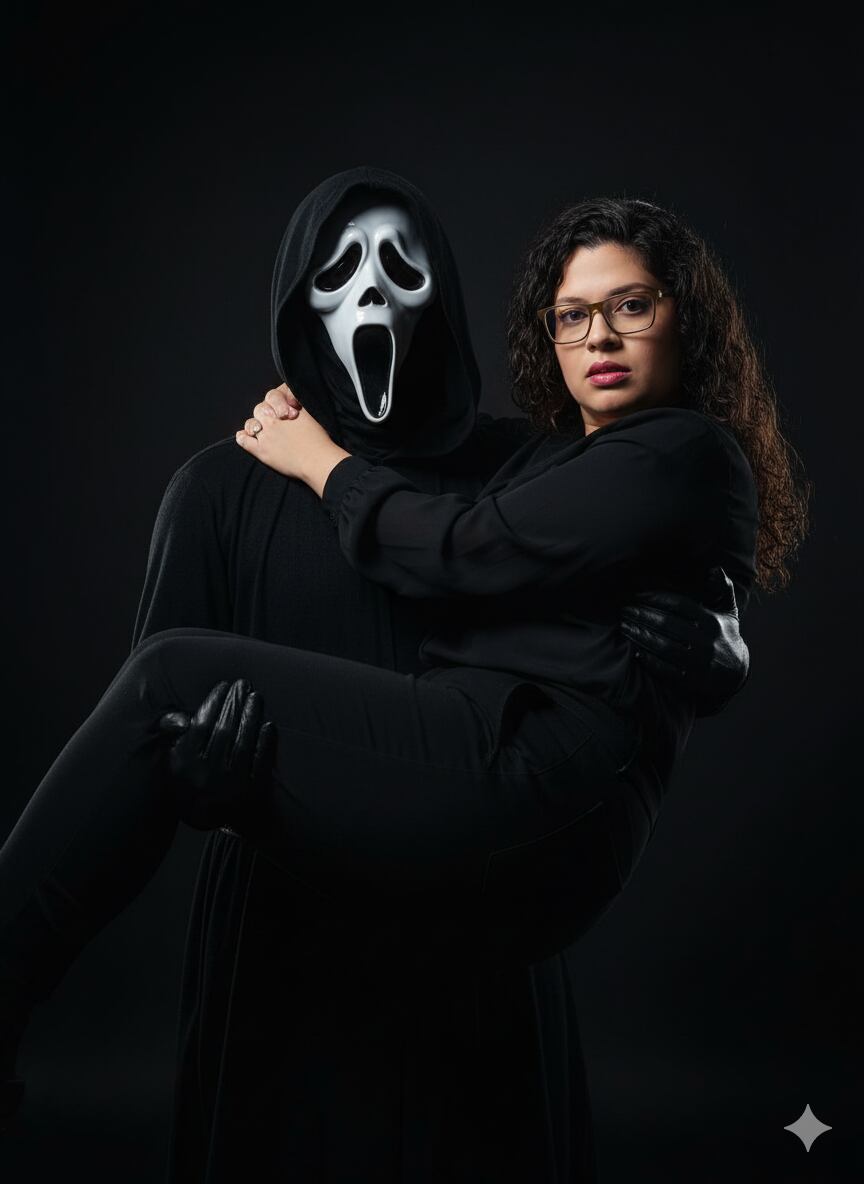 Retratos digitales muestran a Ghostface acechando en fondos oscuros al estilo Scream.