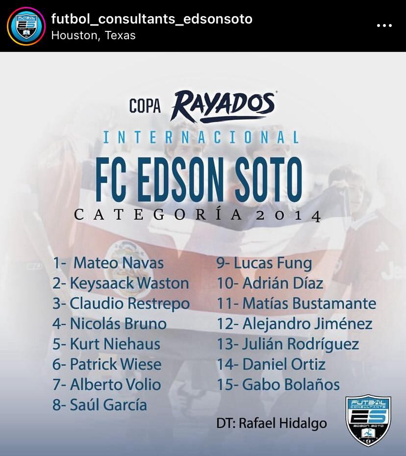 Mateo Navas juega en la academia de Fútbol Consultants y anda en la Copa Rayados.