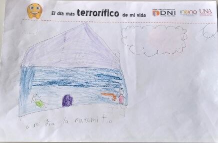 Niños dibujan su día más terrorífico. Taller dado por la Universidad Nacional.