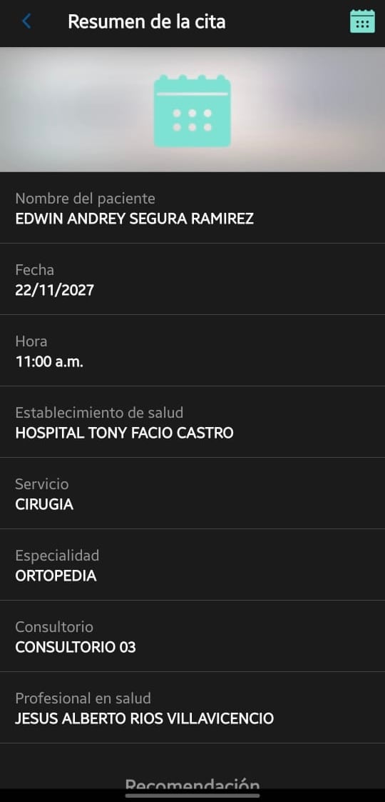 En esta foto queda en evidencia que la cita sigue siendo hasta finales del 2027.