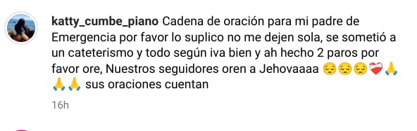Katty Cumbé publicó este mensaje poco antes que muriera su padre.