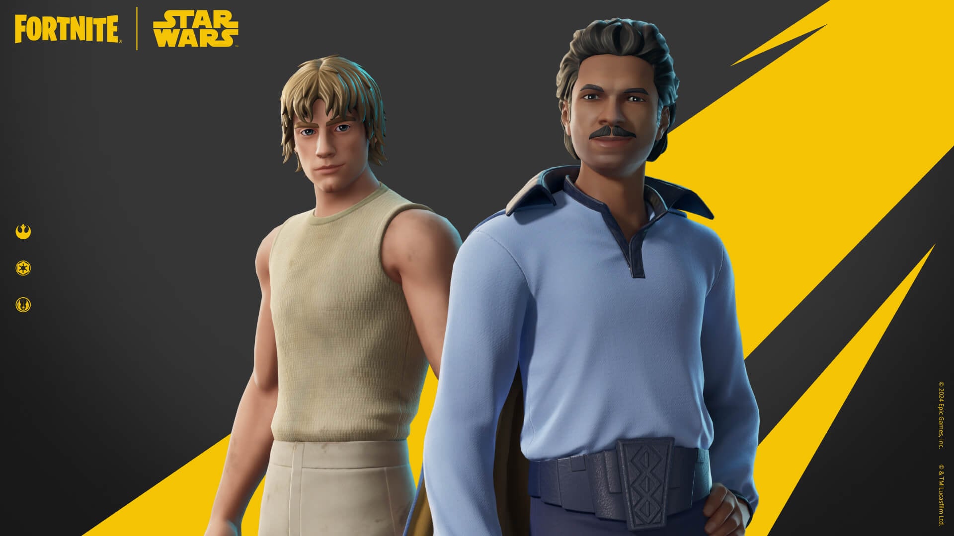 Luke Skywalker, en modo aprendiz y el contrabandista, Lando, se unen al Batte Royale de Fortnite. Foto: Fortnite.