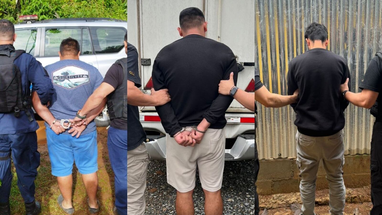 Tres sujetos de apellidos Rojas, de 23 años; Villanueva, de 25 años y Agüero, de 33 años son señalados como los responsables de causar terror en las gasolineras de la zona sur. Foto: OIJ