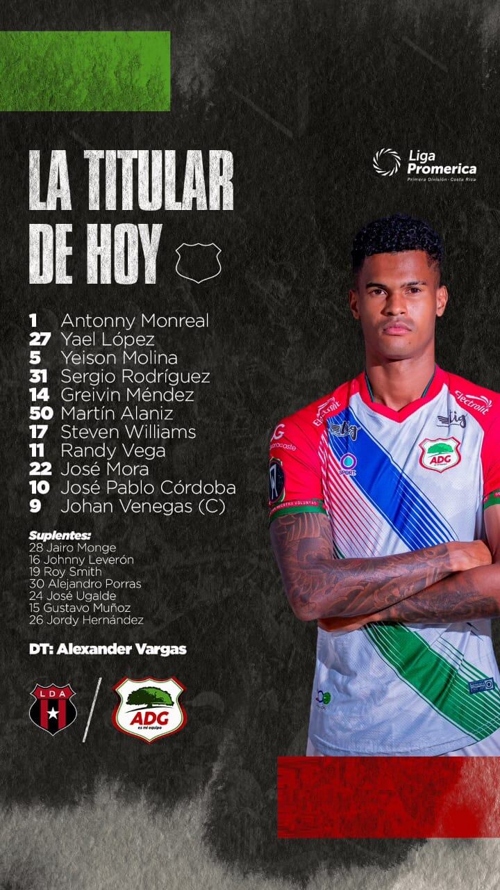 Alineación de Guanacasteca vs Alajuelense.