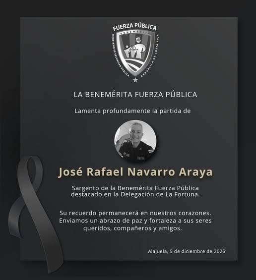 La Fuerza Pública lamentó el fallecimiento de un oficial en San Carlos.