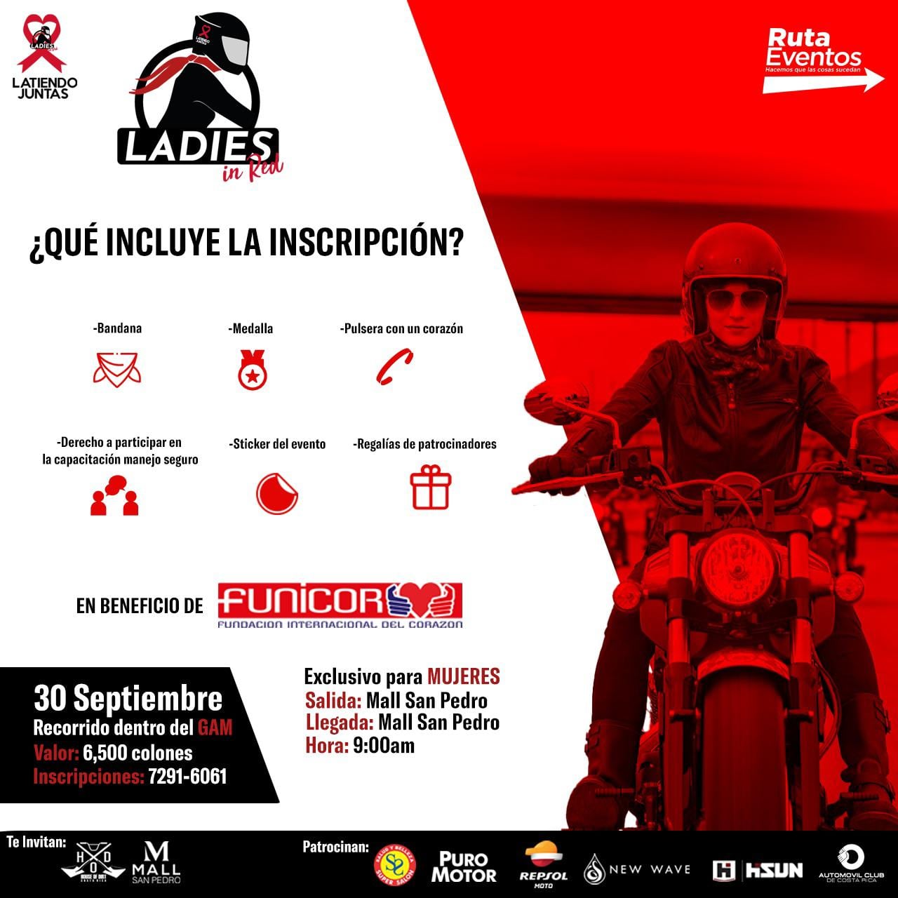 Este sábado 30 de setiembre se realizará el rally en moto "Las chicas en rojo" para concientizar sobre las enfermedades del corazón en las mujeres ticas.