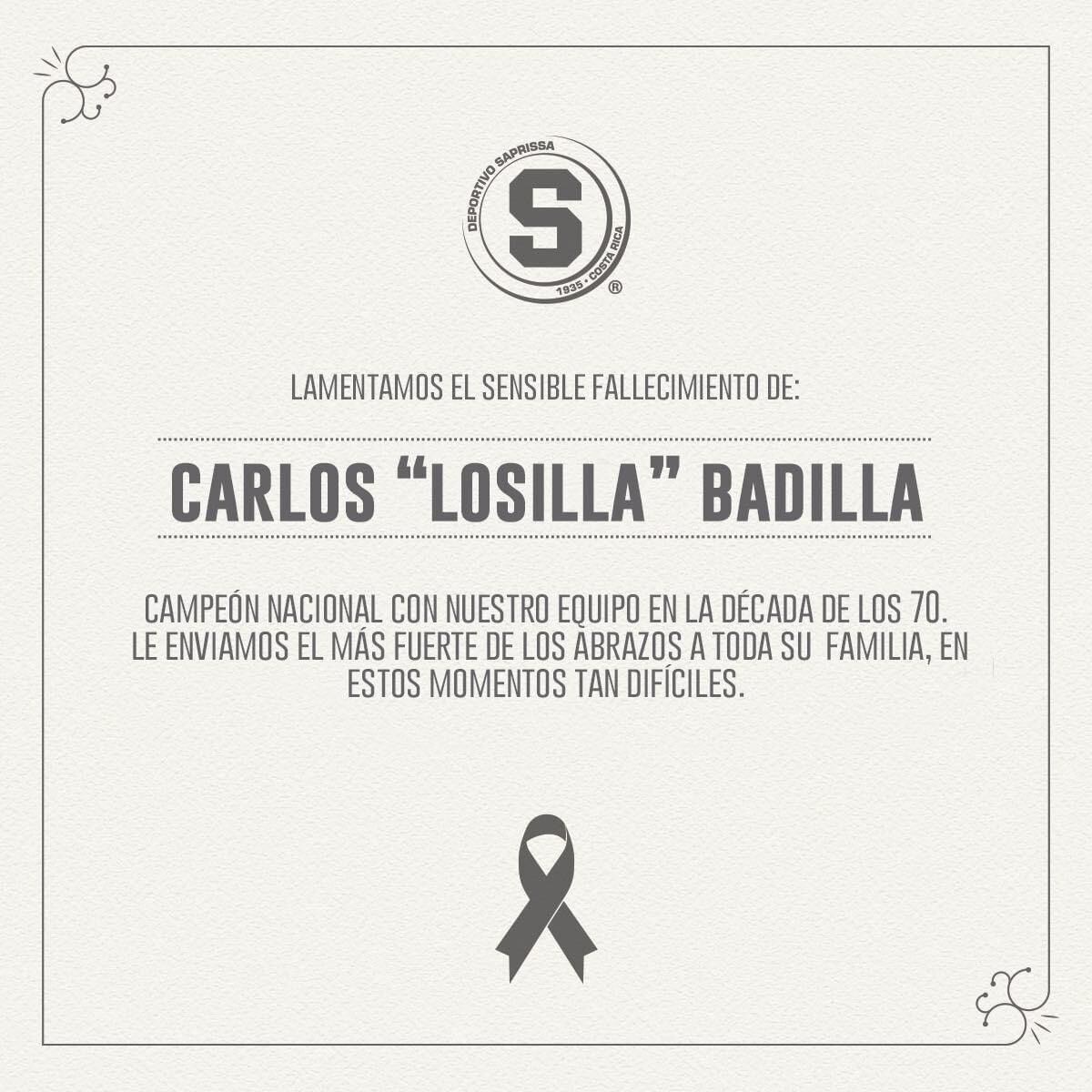 Saprissa le rindió homenaje a Carlos Losilla. Foto tomada de redes sociales.