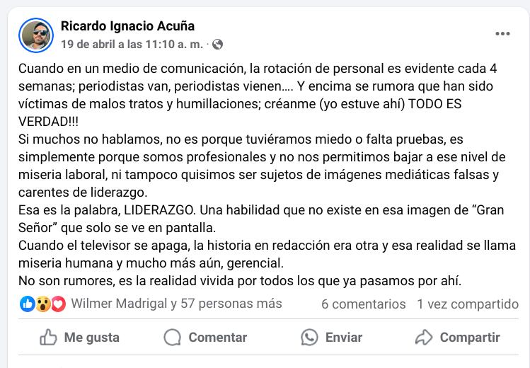 Experiodistas de Central Noticias de ¡Opa! denunciaron los malos tratos de Douglas Sánchez en sus redes sociales.