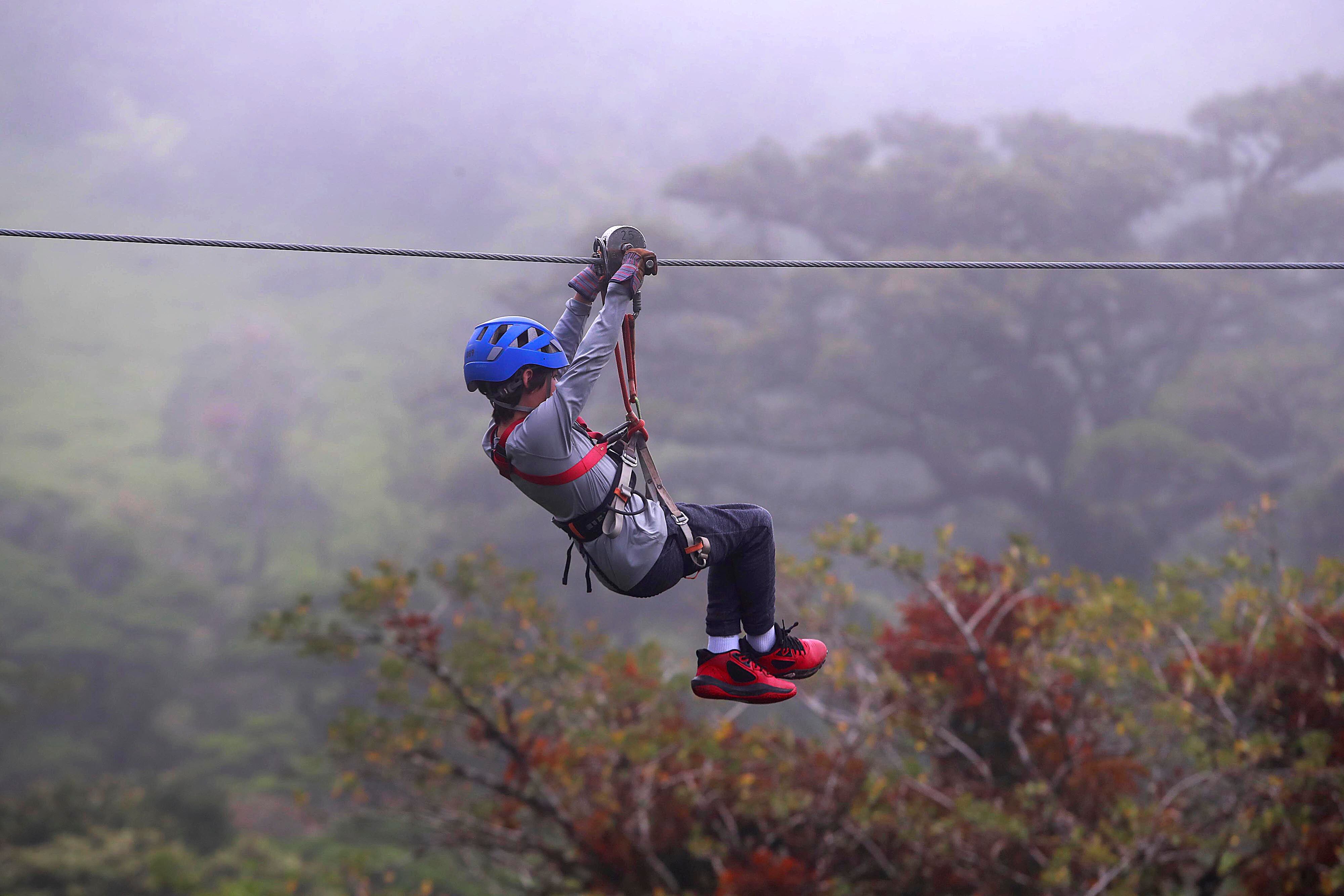 Persona haciendo canopy en un bosque de Costa Rica, representando el crecimiento del turismo extranjero en 2024, con ingresos récord estimados por encima de los $5.000 millones.