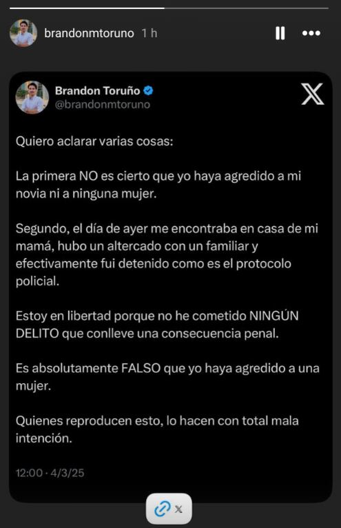 Brandon Turuño confirmó que fue detenido por la policía de Puntarenas, pero que ya se encuentra en libertad.