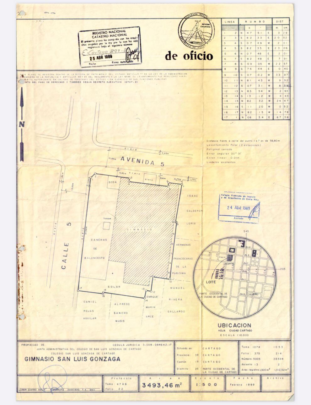 Así era el plano original del Gimnasio del Colegio San Luis Gonzaga. Foto: Berny Alvarado.