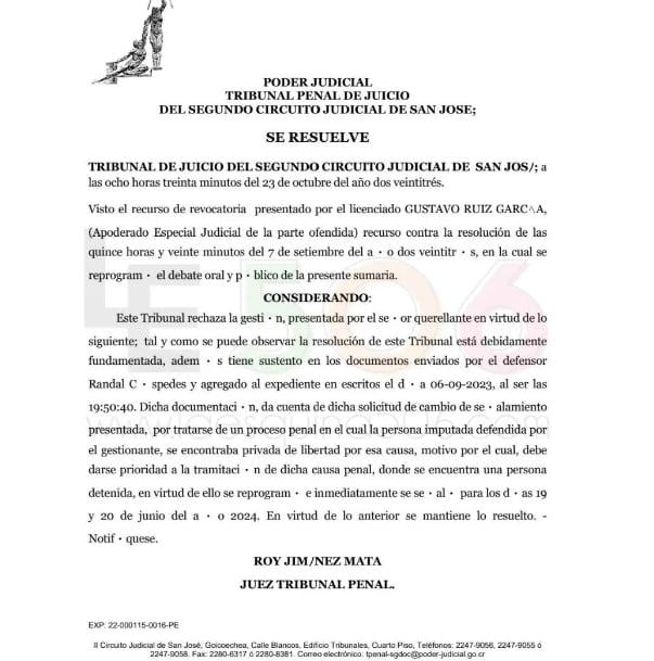 El juicio entre Mauricio Hoffmann y su novia María José Ulate en contra de Diego Bravo sigue en pie para el otro año.