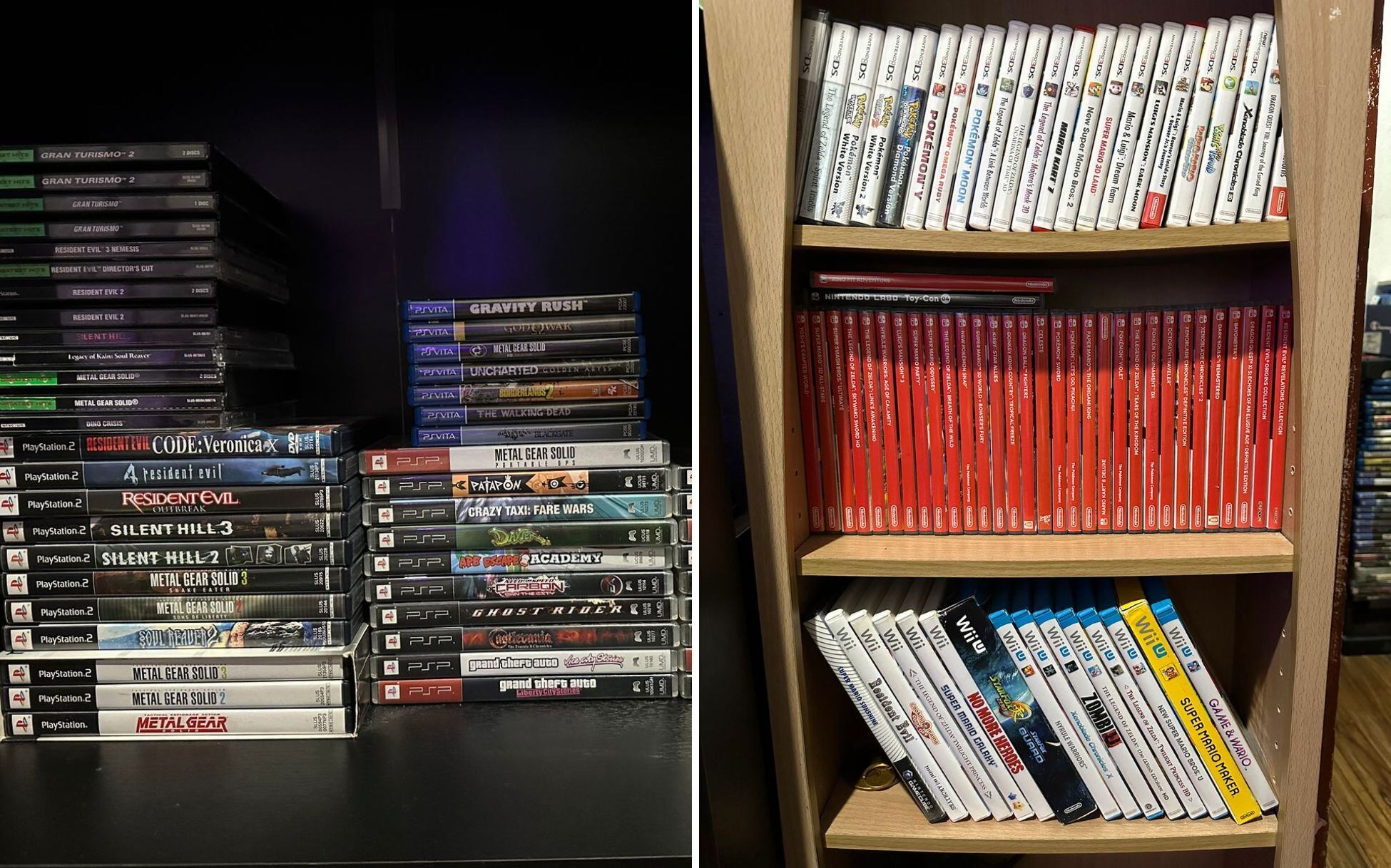 La colección de Pablo es bastante grande con más de 200 juegos que incluyen cartuchos, CDs y juegos digitales.
