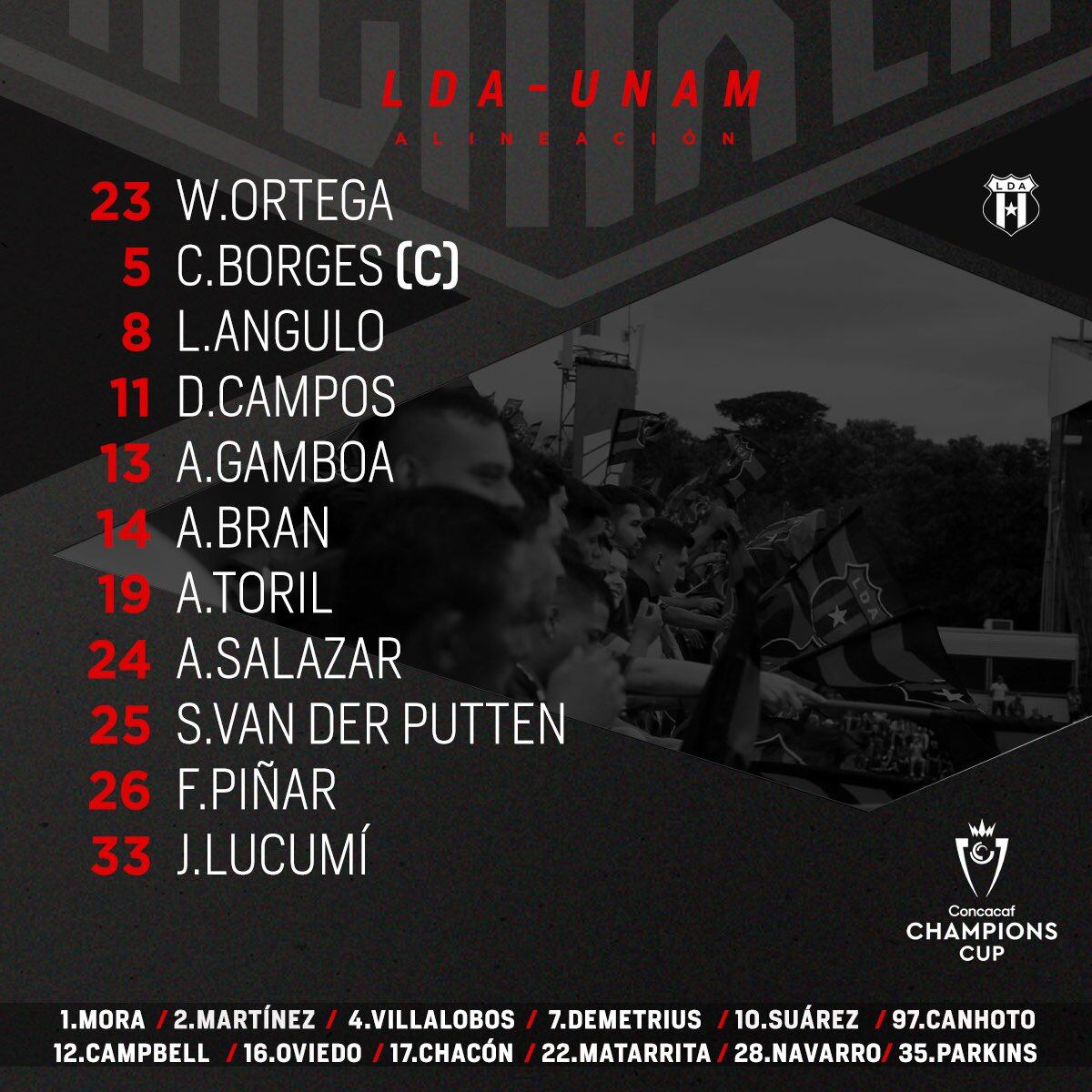 Alineación de Alajuelense ante Pumas