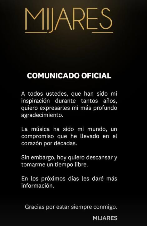 Comunicado de MIjares sobre su retiro