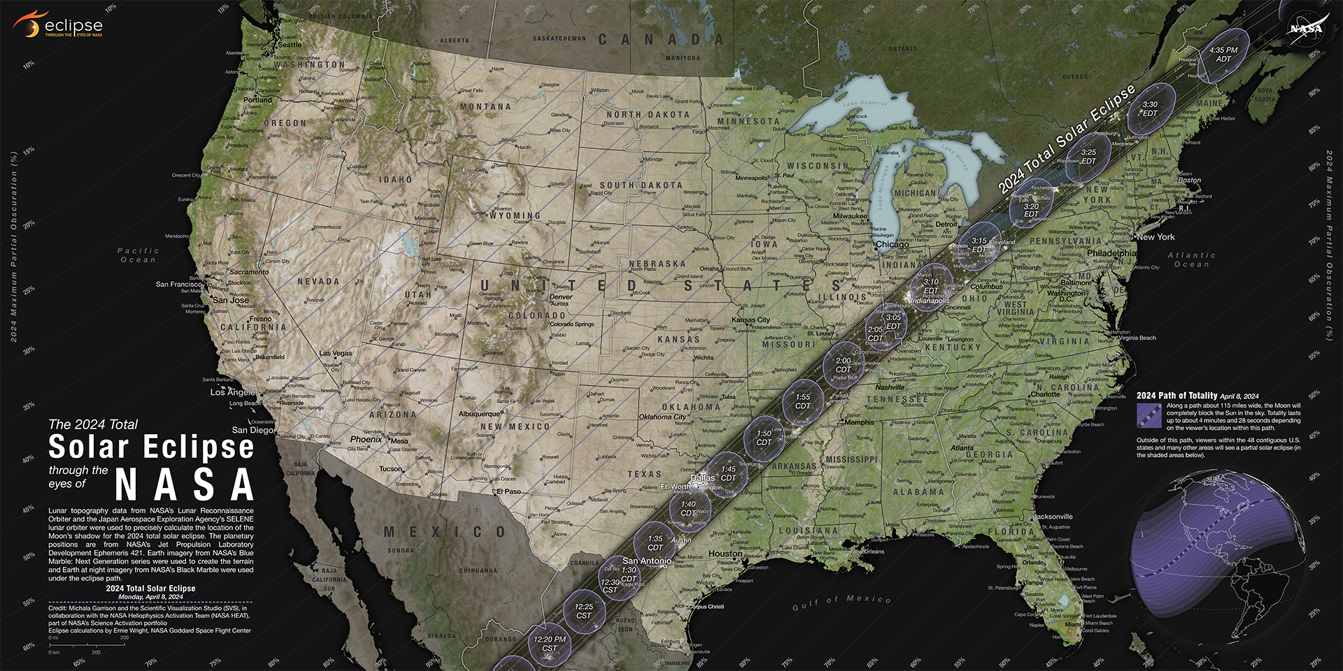 Trayectoria Eclipse 2024 nasa