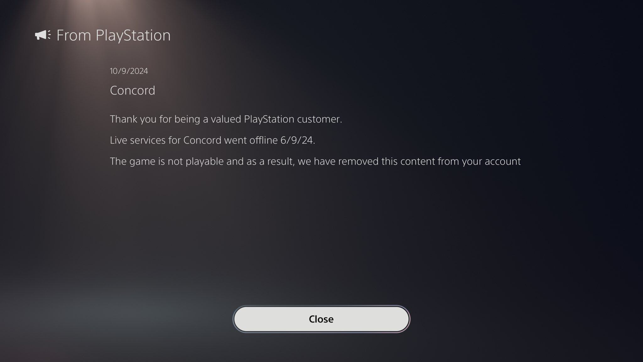 Este es el mensaje que aparece cuando los jugadores intentan jugar Concord.