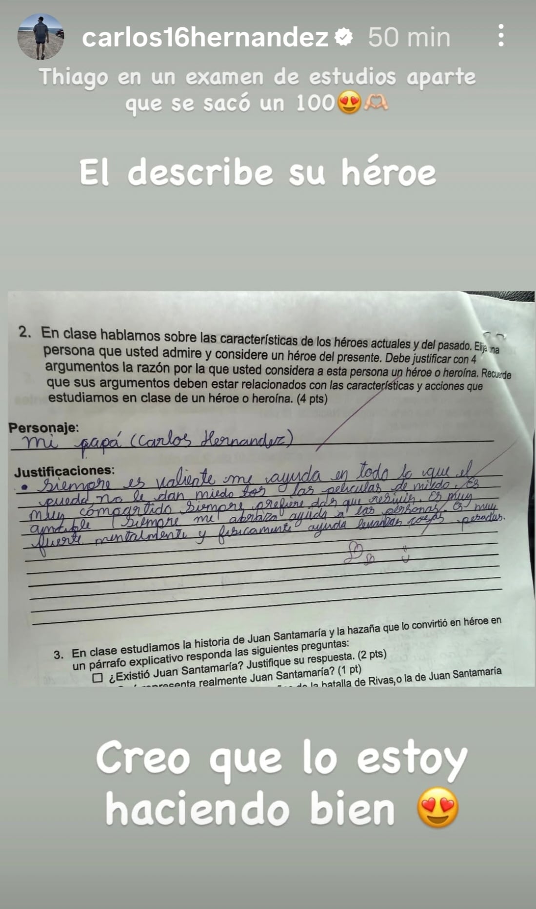 El exjugador Carlos Hernández publicó muy orgulloso lo que escribió su hijo Thiago sobre él.