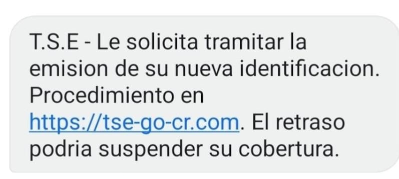 El TSE alertó sobre un SMS falso que suplanta a la institución.