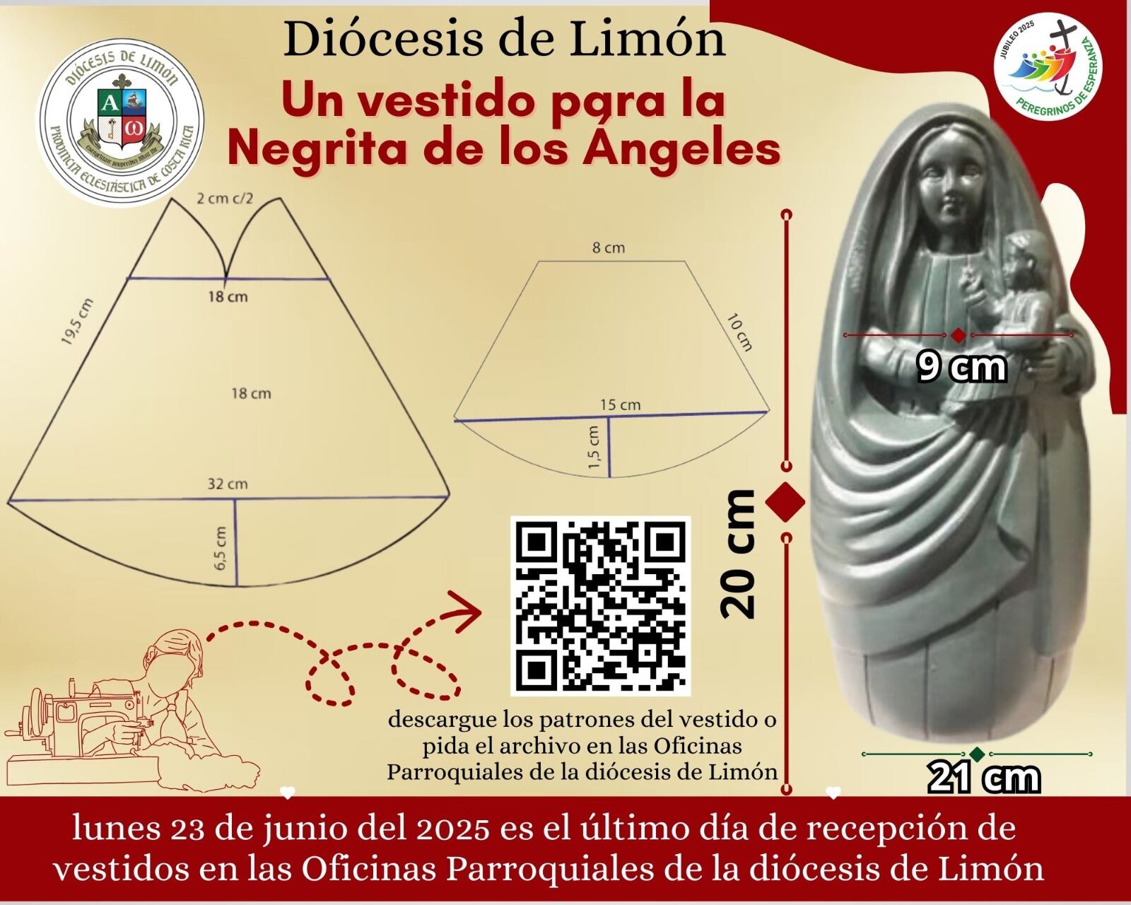 El vestidito que usará la virgencita de los Ángeles, patrona de Costa Rica, a partir del 1 de agosto del 2025, será hecho por manos limonenses
