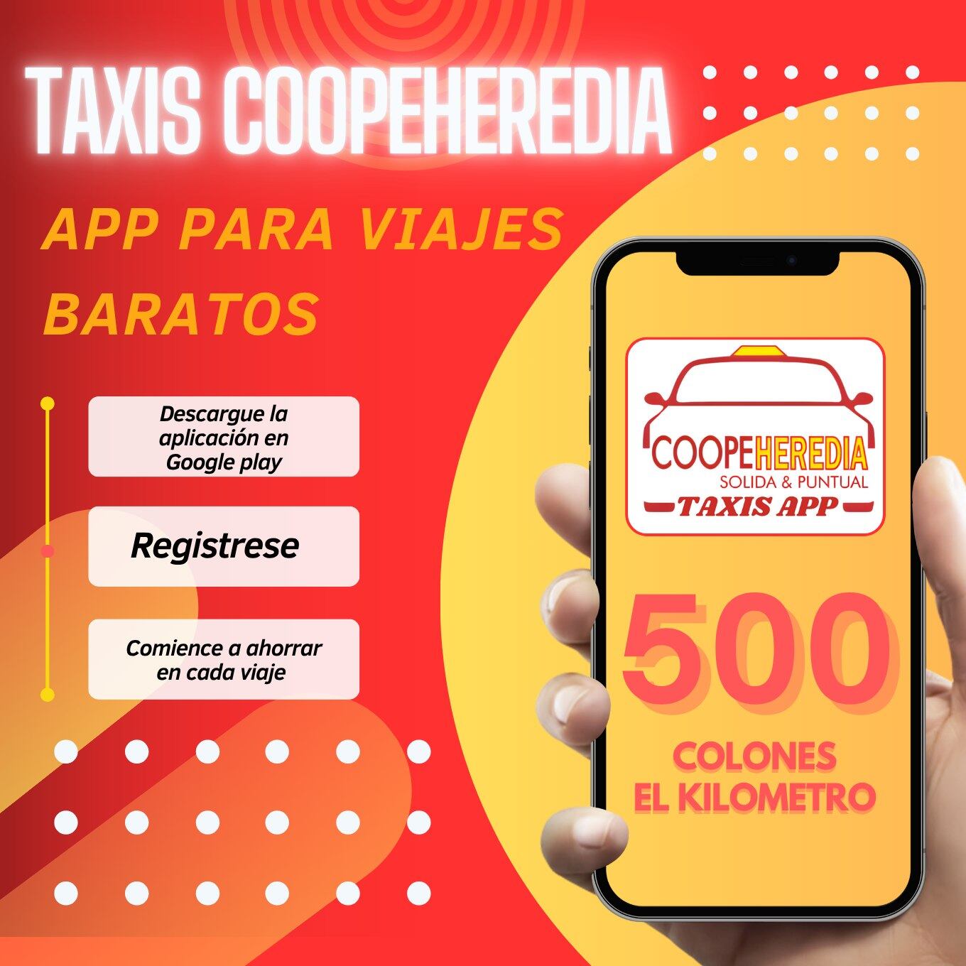 Los taxis rojos de Heredia (Coopeheredia), ahora sí se metieron duro a pelear por los clientes de la provincia al lanzar una aplicación para celulares igual a las de Uber, Didi e InDrive.
