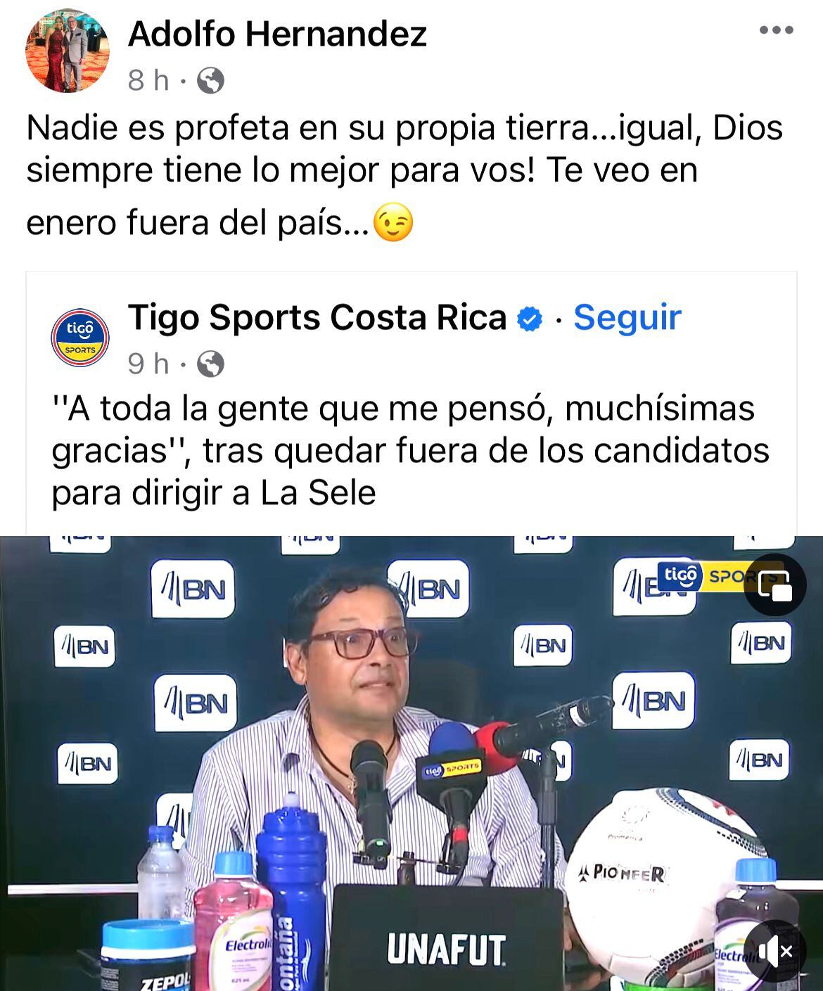 Adolfo Hernández publicó un estado sobre el futuro de Jeaustin Campos