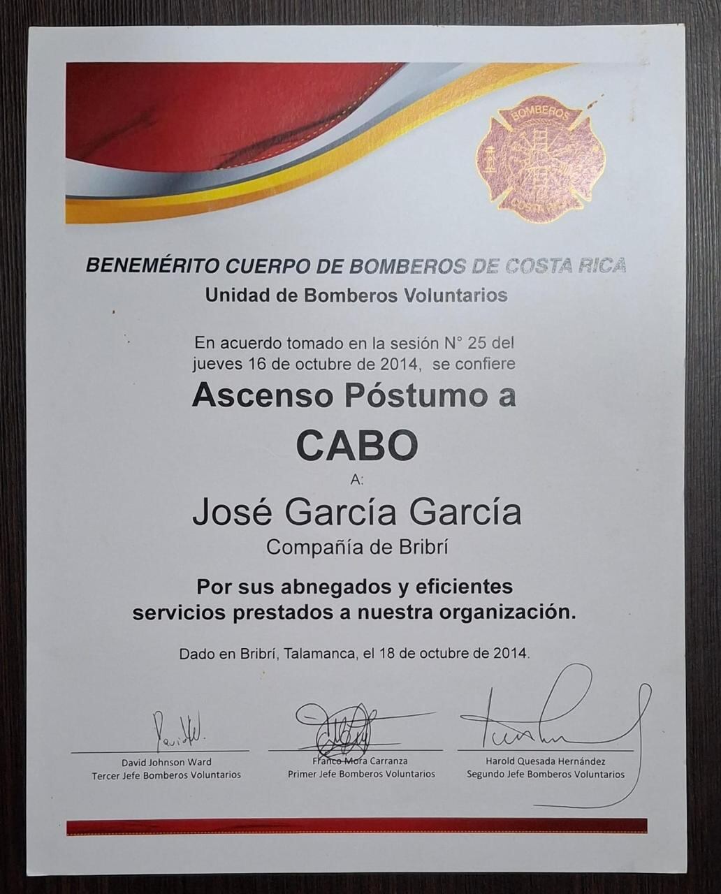 José García García, de 23 años, fue bombero voluntario en Bribrí, lo ascendieron a cabo. Foto: Cortesía Jeffrey Alfaro para La Teja