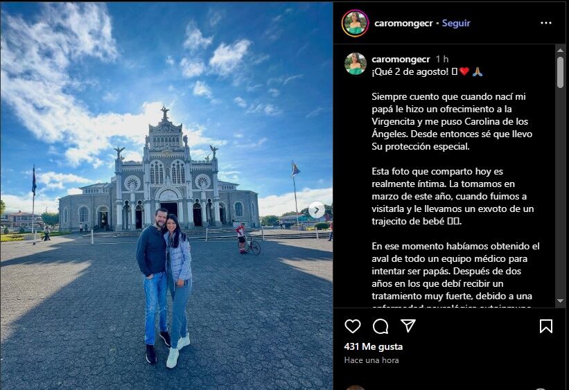 Carolina Monge dio a conocer su embarazo el pasado 31 de julio. Foto Instagram.