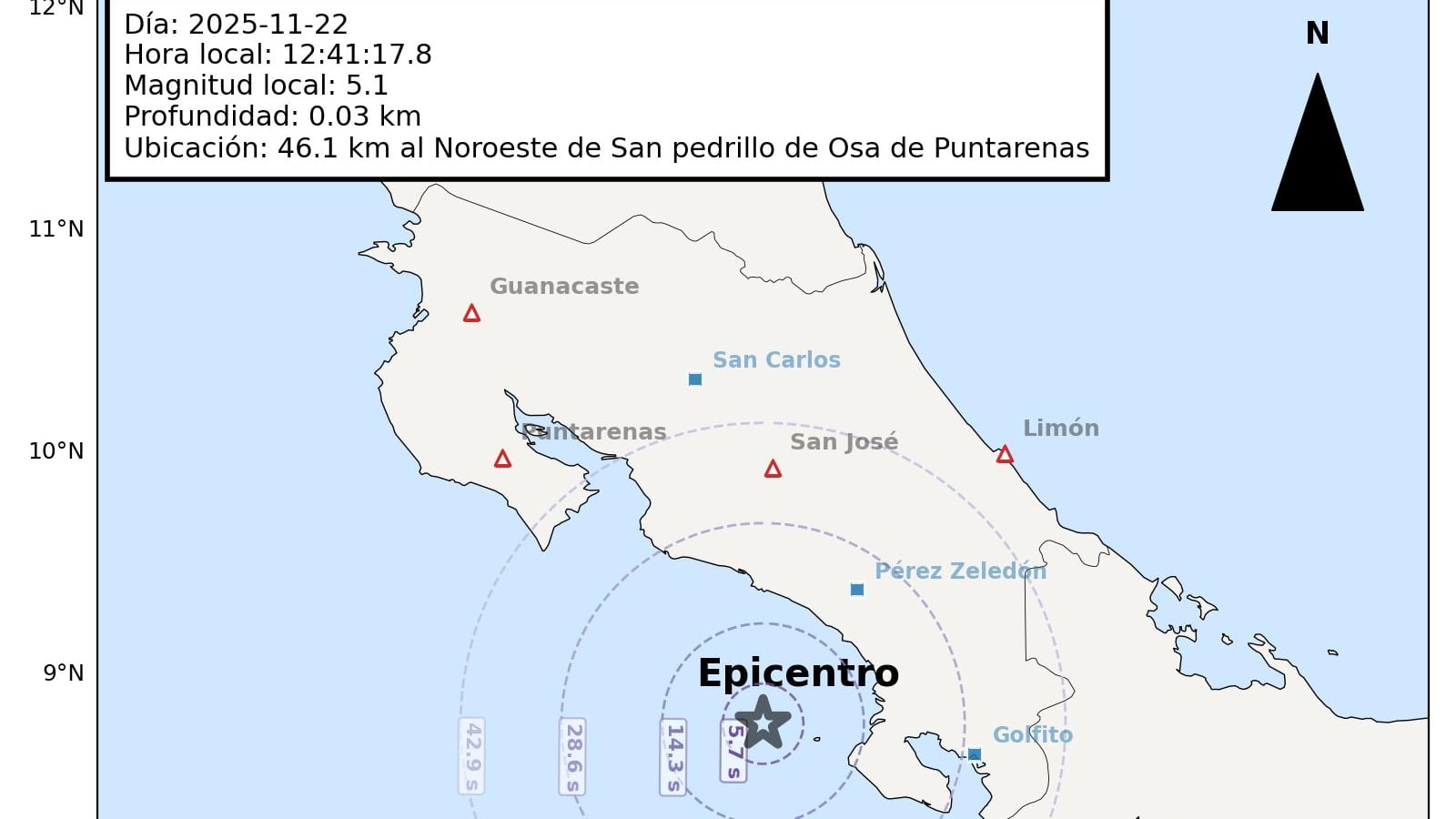 Dos temblores de magnitud 5.1 y de 3 sorprendieron a los vecinos del sur de Costa Rica. Foto: Ovsicori