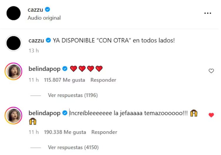 Cazzu estrenó canción y Belinda reaccionó.