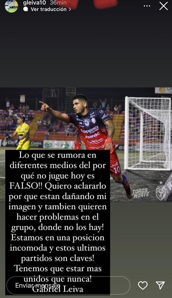 Gabriel Leiva niega que su ausencia ante el Saprissa haya sido por motivos disciplinarios.
